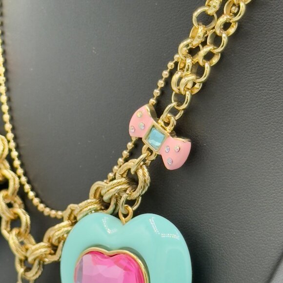 Betsey Johnson Candy Land Heart Necklace Retired Statement Aqua Blue Pink - Picture 5 of 14